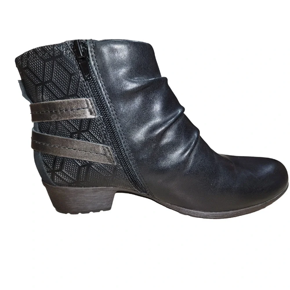 Rockport Womens Size 6.5 M Cobb Hill Gratasha Black Leather Strap Ankle Booties‎